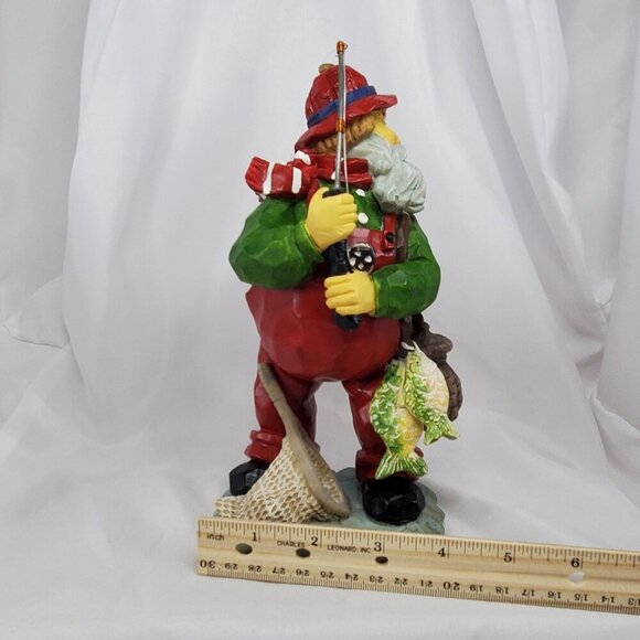 VTG Fishing Santa Claus Figurine Holding Rod & Fish Snagged his Bottom 9" Tall - Picture 11 of 13